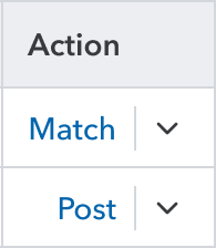 Image of the Match and Post options under the Actions column of the transaction list in QuickBooks Online.