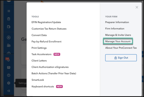 Credit Karma Settings menu highlighting the Manage You Account option.