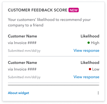 Image of the customer feedback score widget in QuickBooks Online.