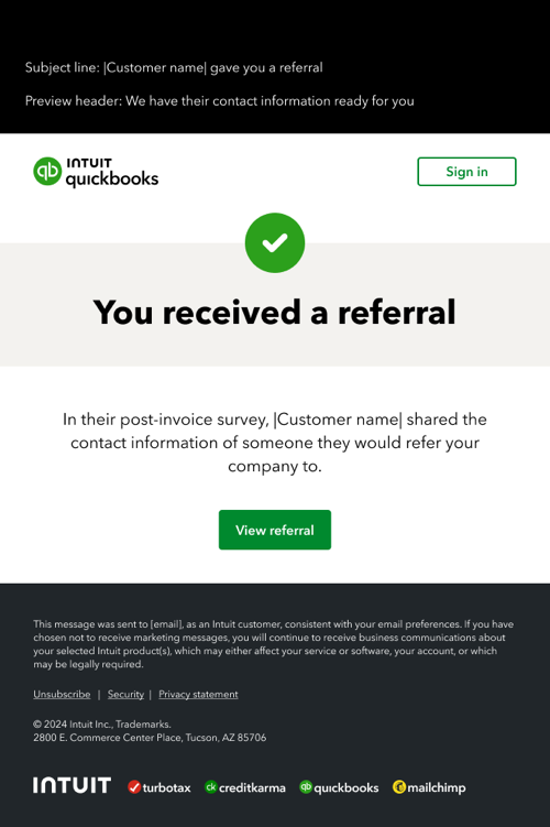 Image of post-invoice survey results email.