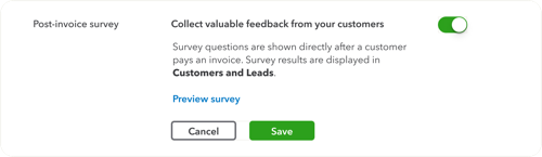 Image of the post_invoice survey setting in QuickBooks Online.