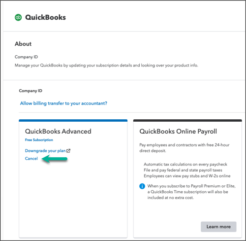 Cancel your QuickBooks Online subscription or trial