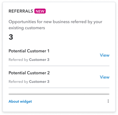 Image of the referrals widget in QuickBooks Online.