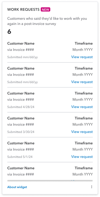 Image of work requests widget in QuickBooks Online.