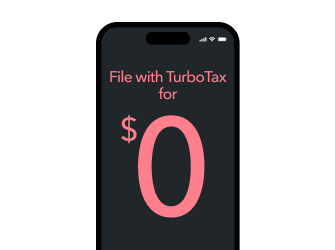 A smartphone with “File with TurboTax for $0” headline.