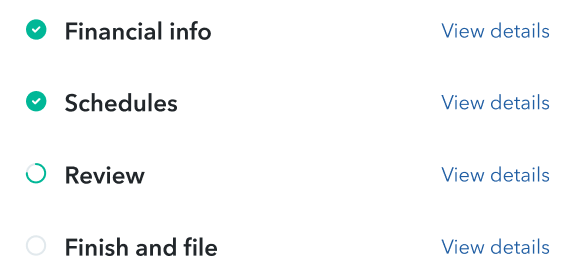 in progress steps while filing taxes