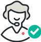 An icon of a human with a green tick mark on its right side