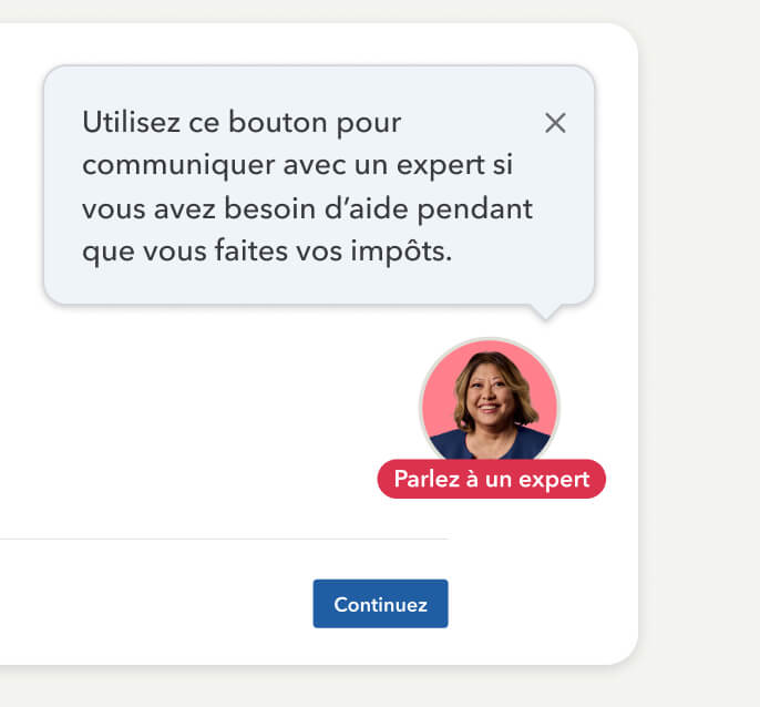 A TurboTax screen featuring a "Talk to expert" button and a tooltip explaining how to connect with a tax professional.