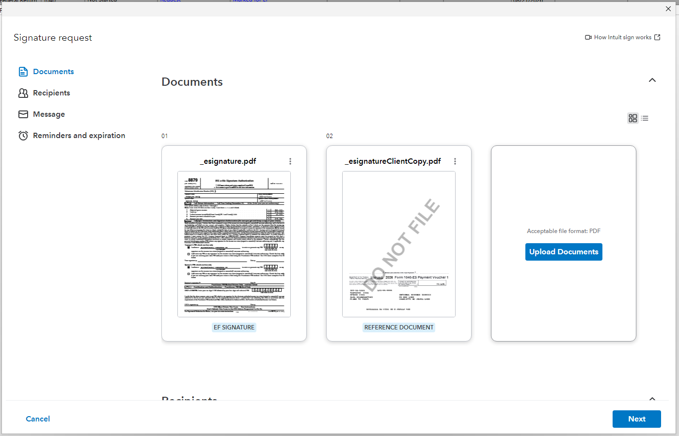 Recipients section showing recipient name and email