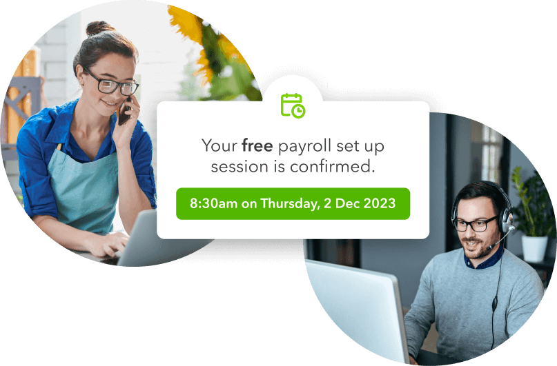 A QuickBooks Payroll expert helping a small business owner with set up during a free onboarding session