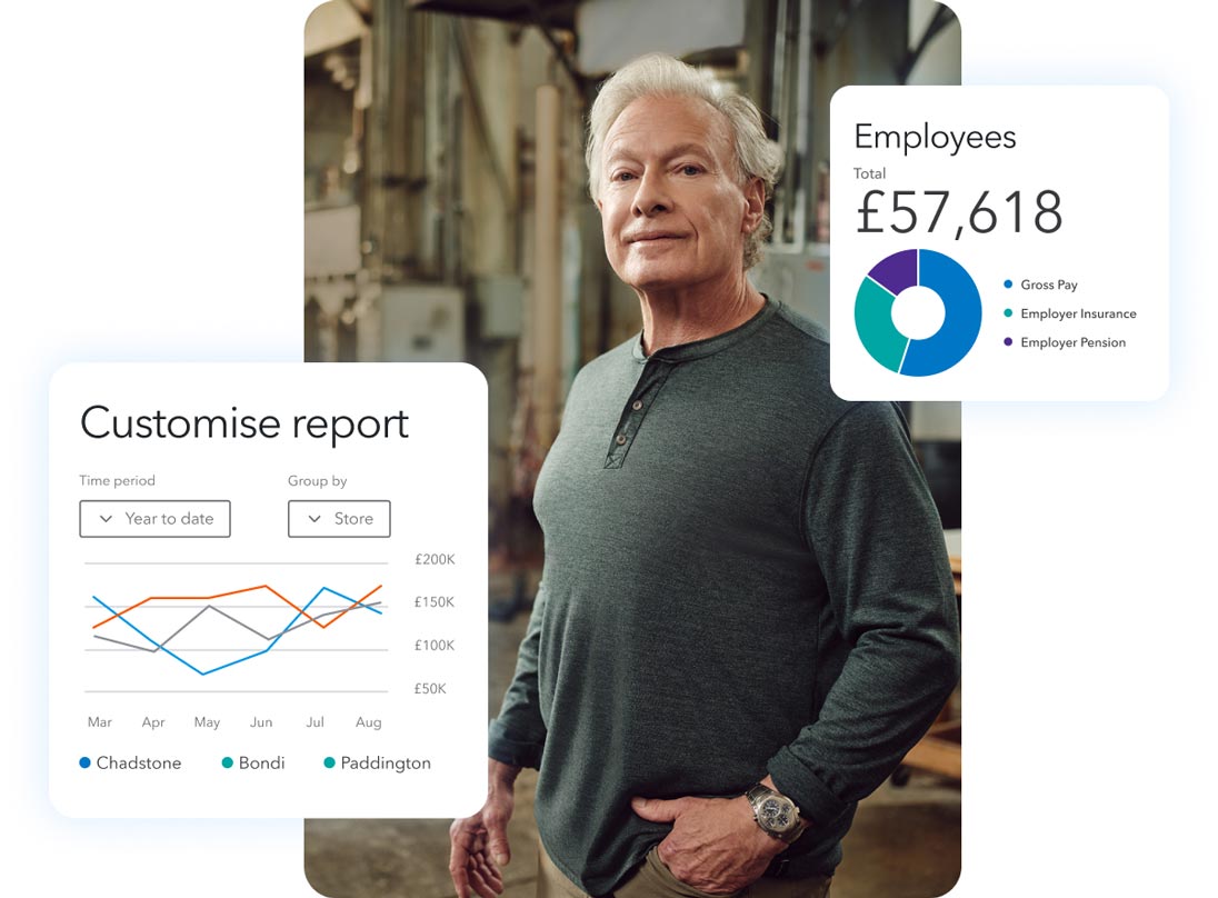 Mature Man with Business Analytics Infographics Overlay