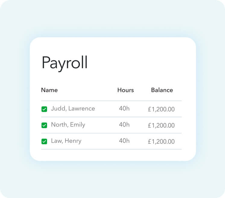 Payroll summary table with employee hours and balance